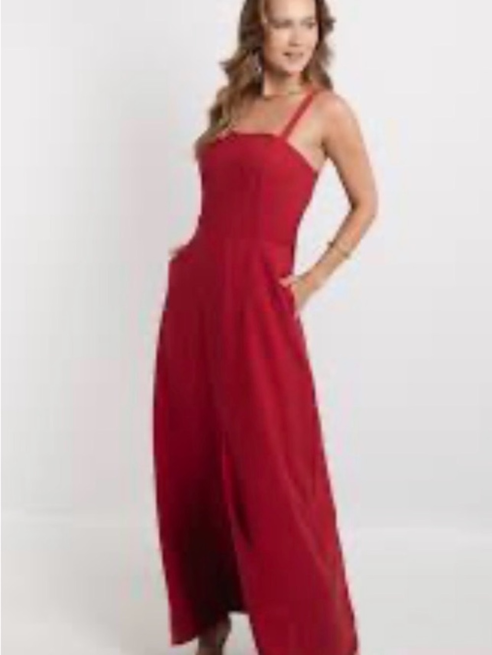 Red Sleeveless Square-Neck Jumpsuit - Picture 3 of 4